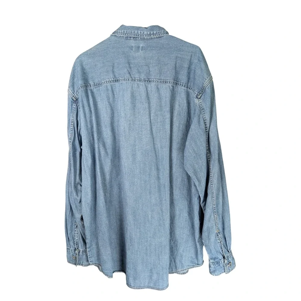 Levis Denim Shirt Mens L Blue Button Up Metal Buttons Workwear Cotton